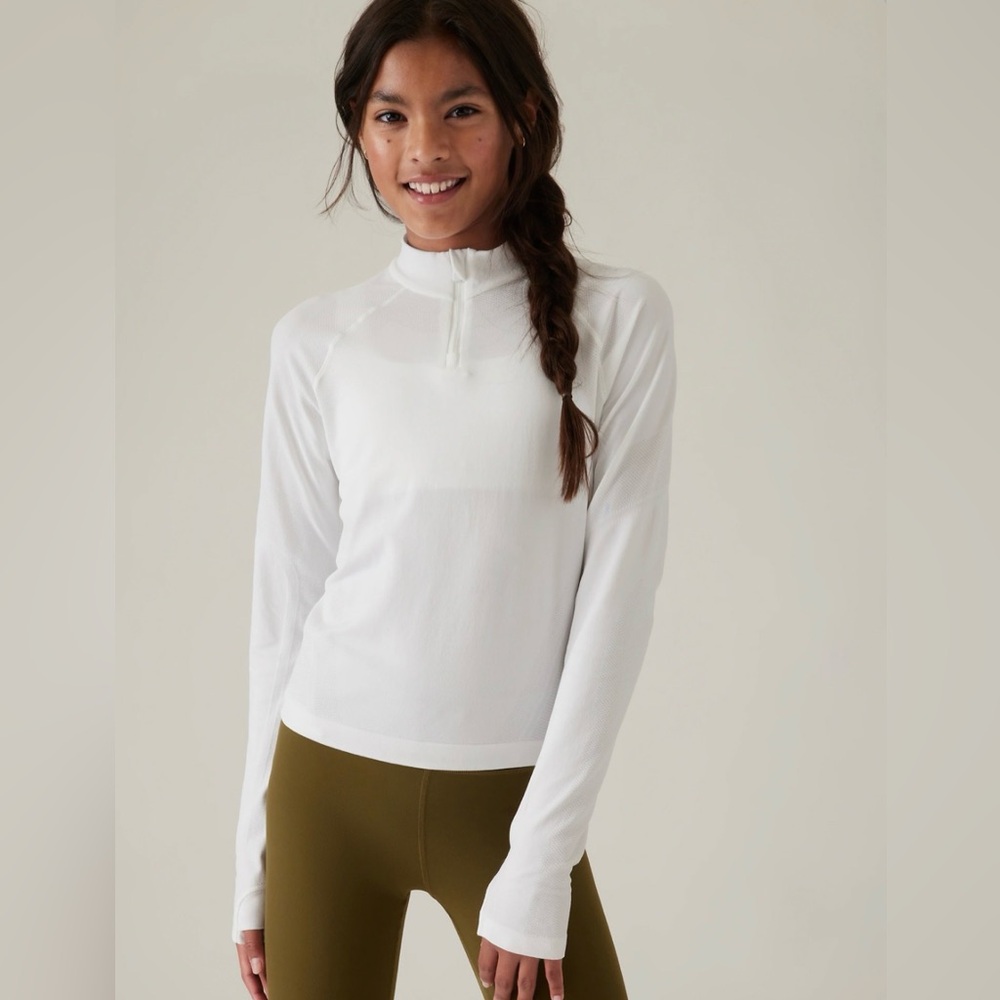 Athleta Girl Power Up Seamless Half Zip Top, white, Medium